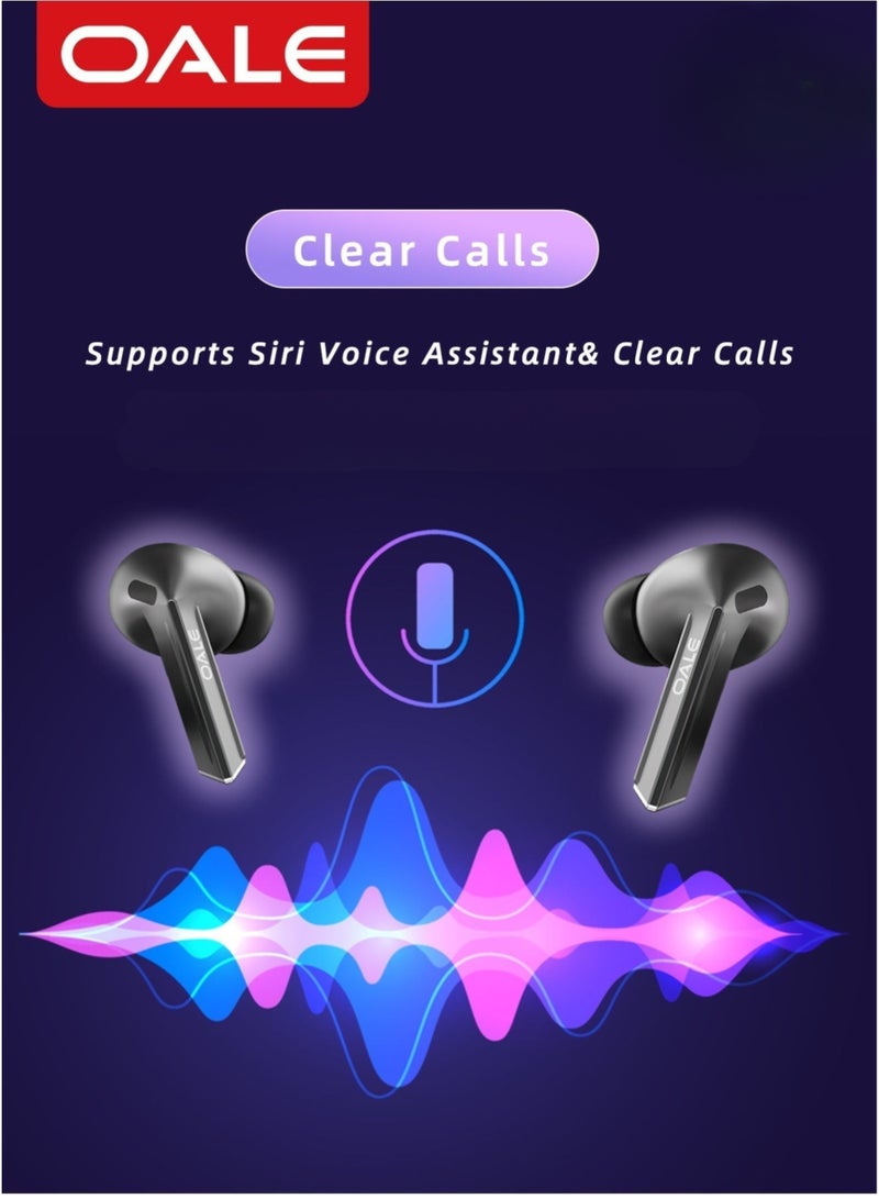 OALE Buds3 Pro True Wireless Earbuds, Bluetooth 5.4, ENC Noise Cancellation, Clear Calls, Siri Support, Touch Control, Up to 30H Playback | Black - Image 4